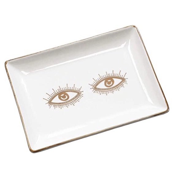 Boho Ceramic Eyes Jewelry Trinket Dish Gold Detail
